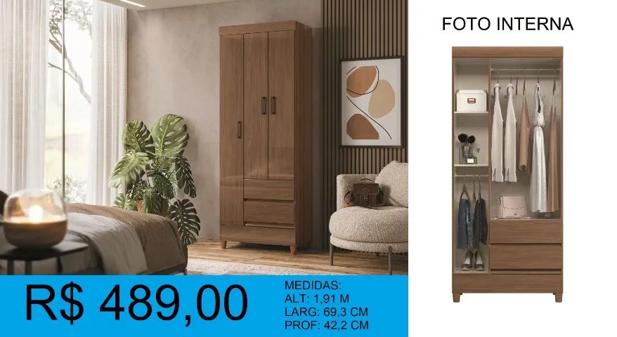 Roupeiro Solteiro - Entrega e montagem Gratis - Foto 3
