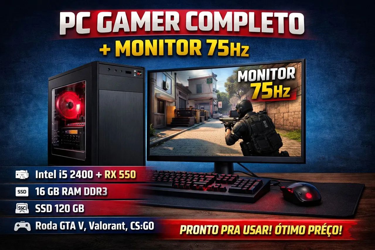 PC Gamer Completo + Monitor 75 Hz