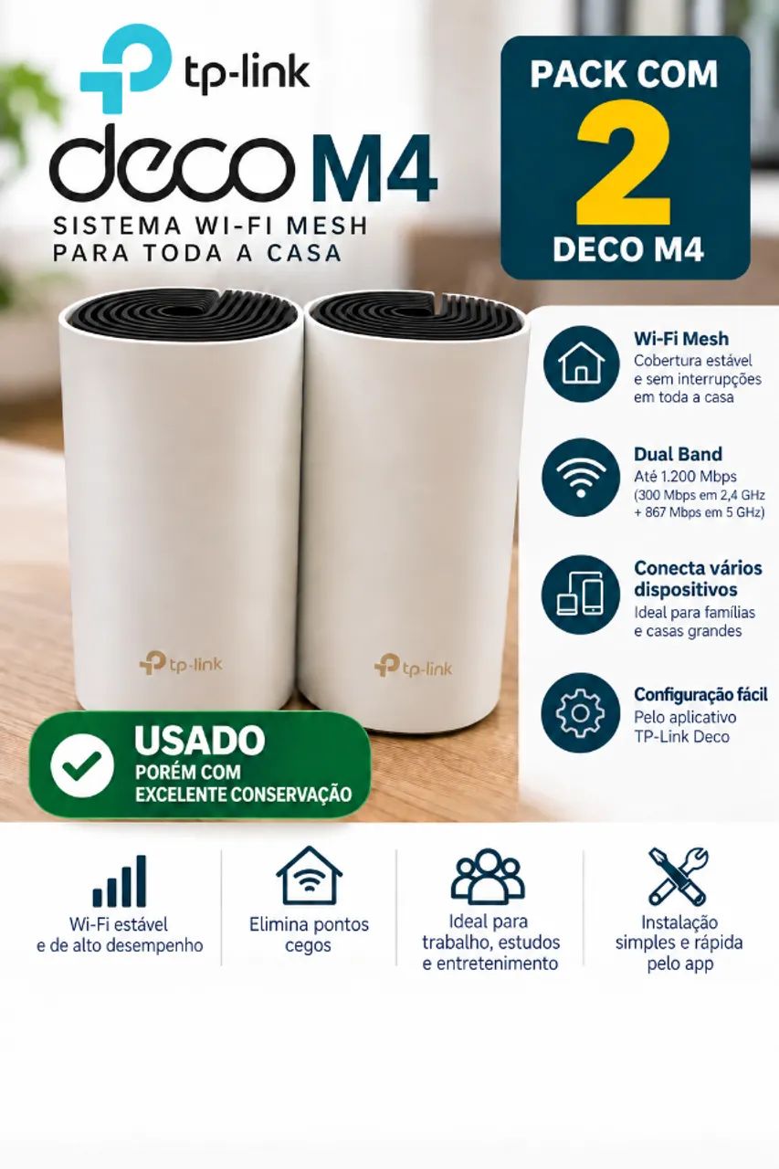 ROTEADOR DECO M4 - PACK COM 2 UN - WI-FI MESH AC1200