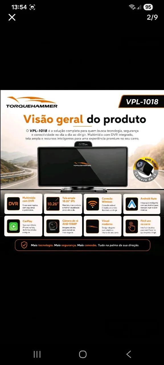 Multimídia 10,6 Car Play e Android auto com câmera de ré - Foto 2