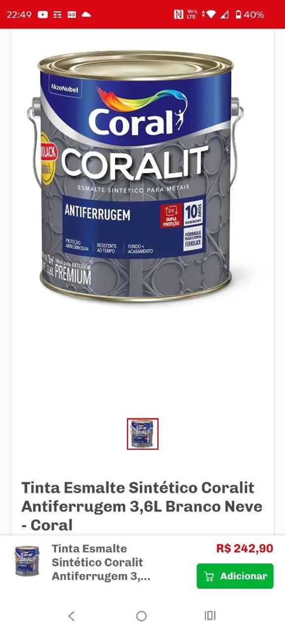 5 und. Tinta coralit antiferrugem branco neve/ Galão 3,6 L.  - Foto 6