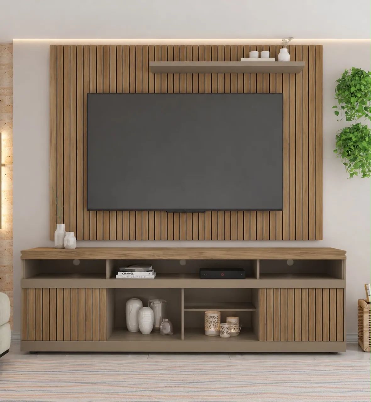 Painel e Hack com Bancada Simetria, espaço para Tvs até 75