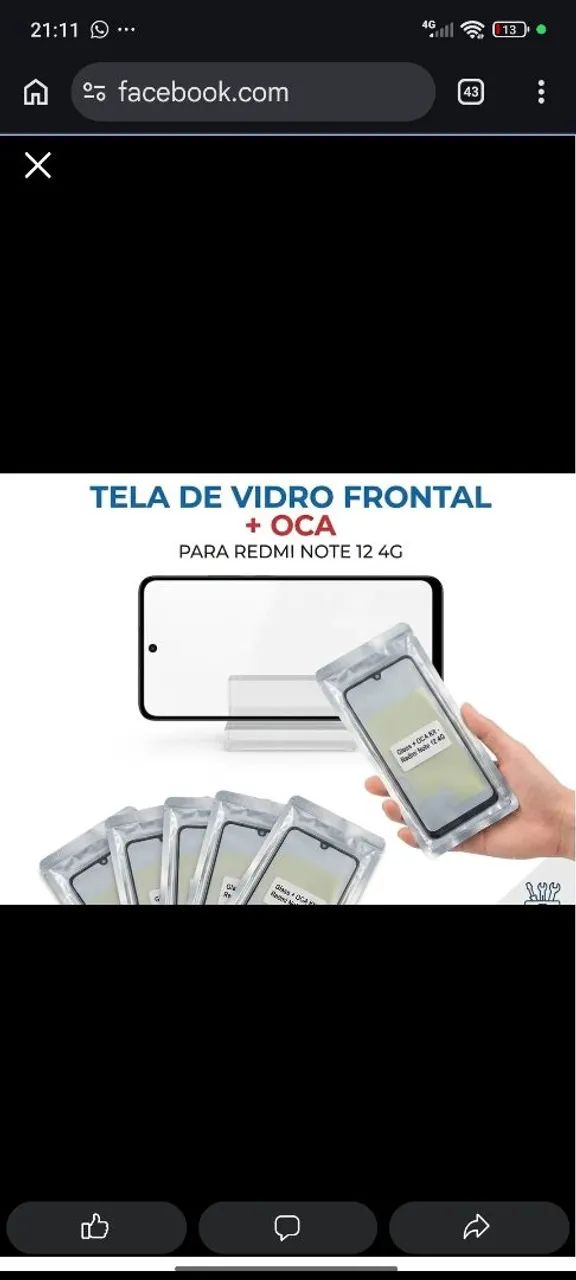 Tela de vidro redmi note 12 4g + cola oca