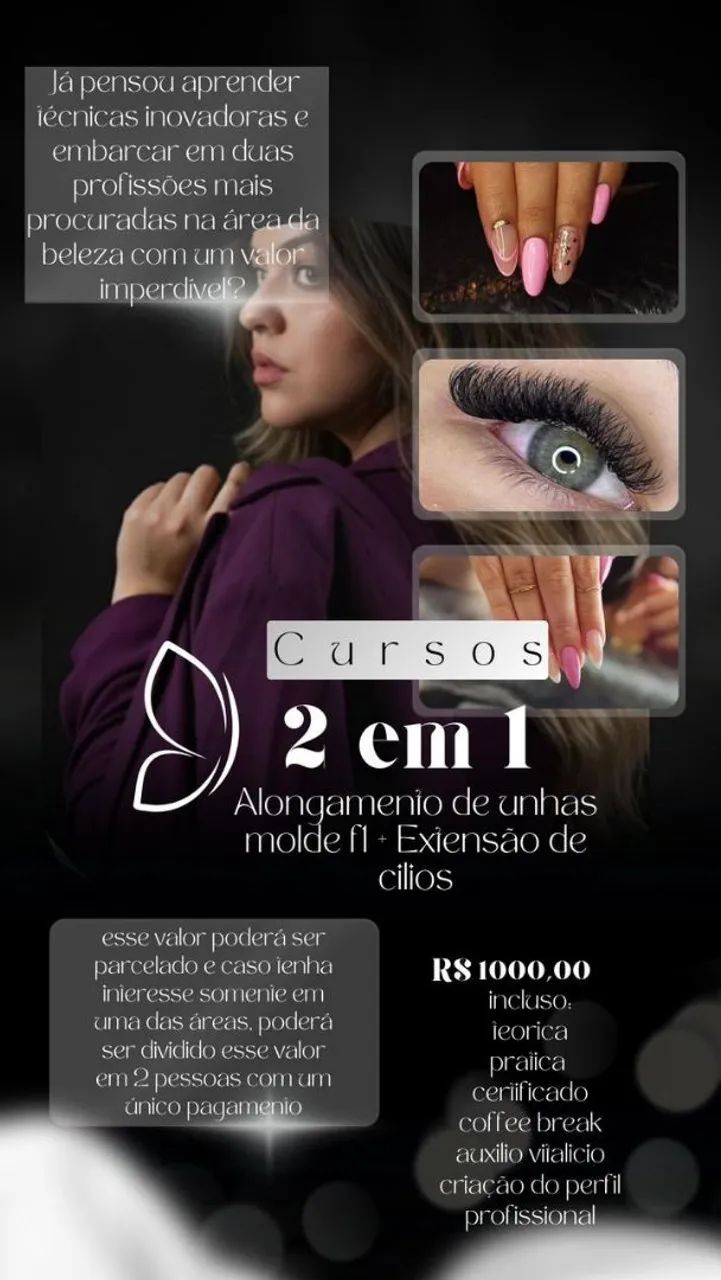 Curso de alongamento de unhas e extensão de cílios 