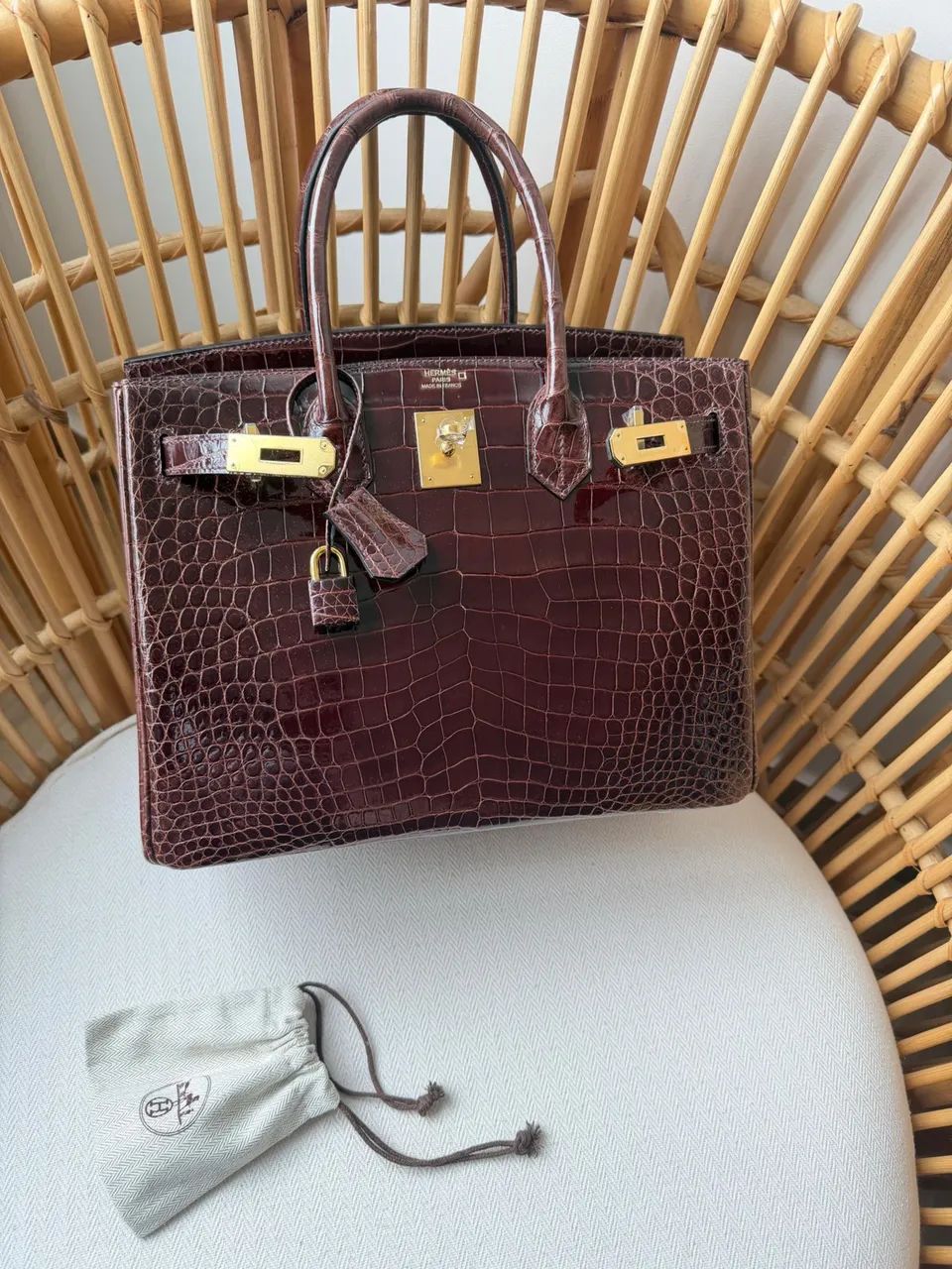 Bolsa Hermes birkin crocodilo real chocolate 
