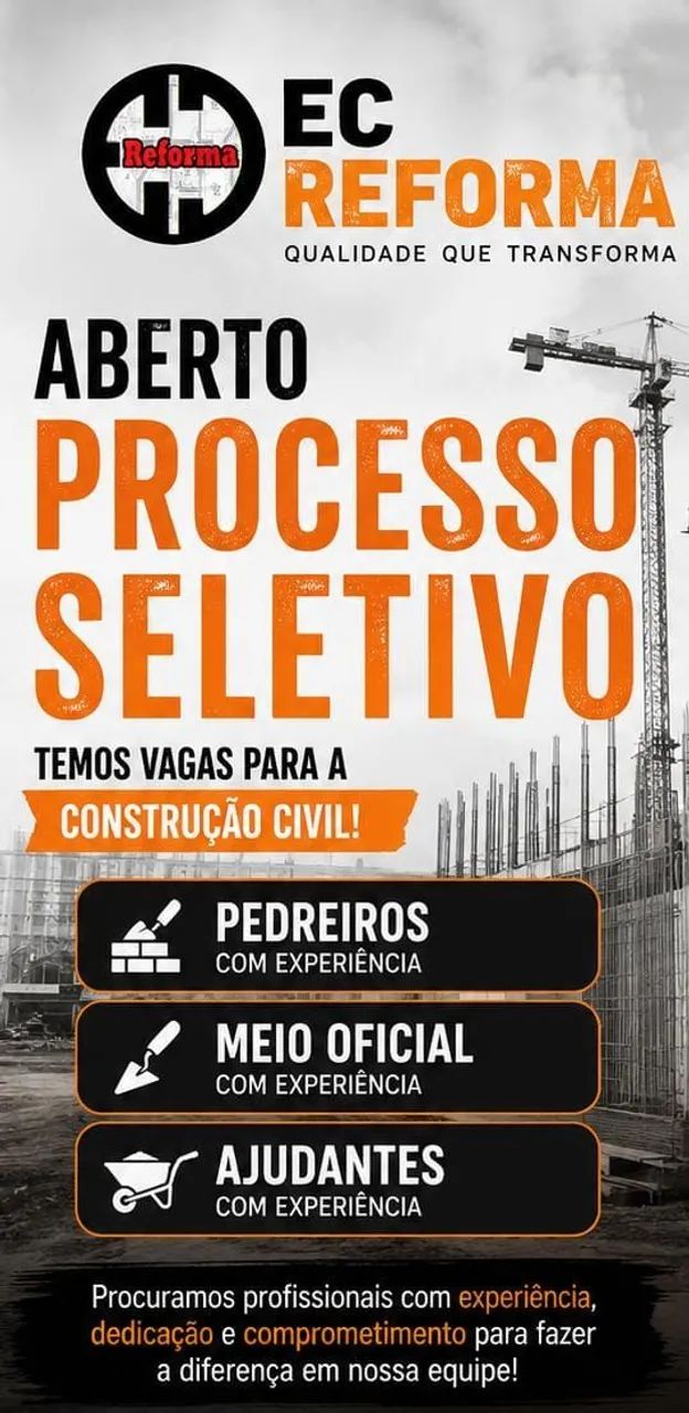Vagas para trabalhar na Construção 