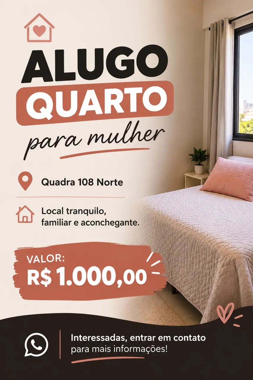 Alugo quarto individual para mulher