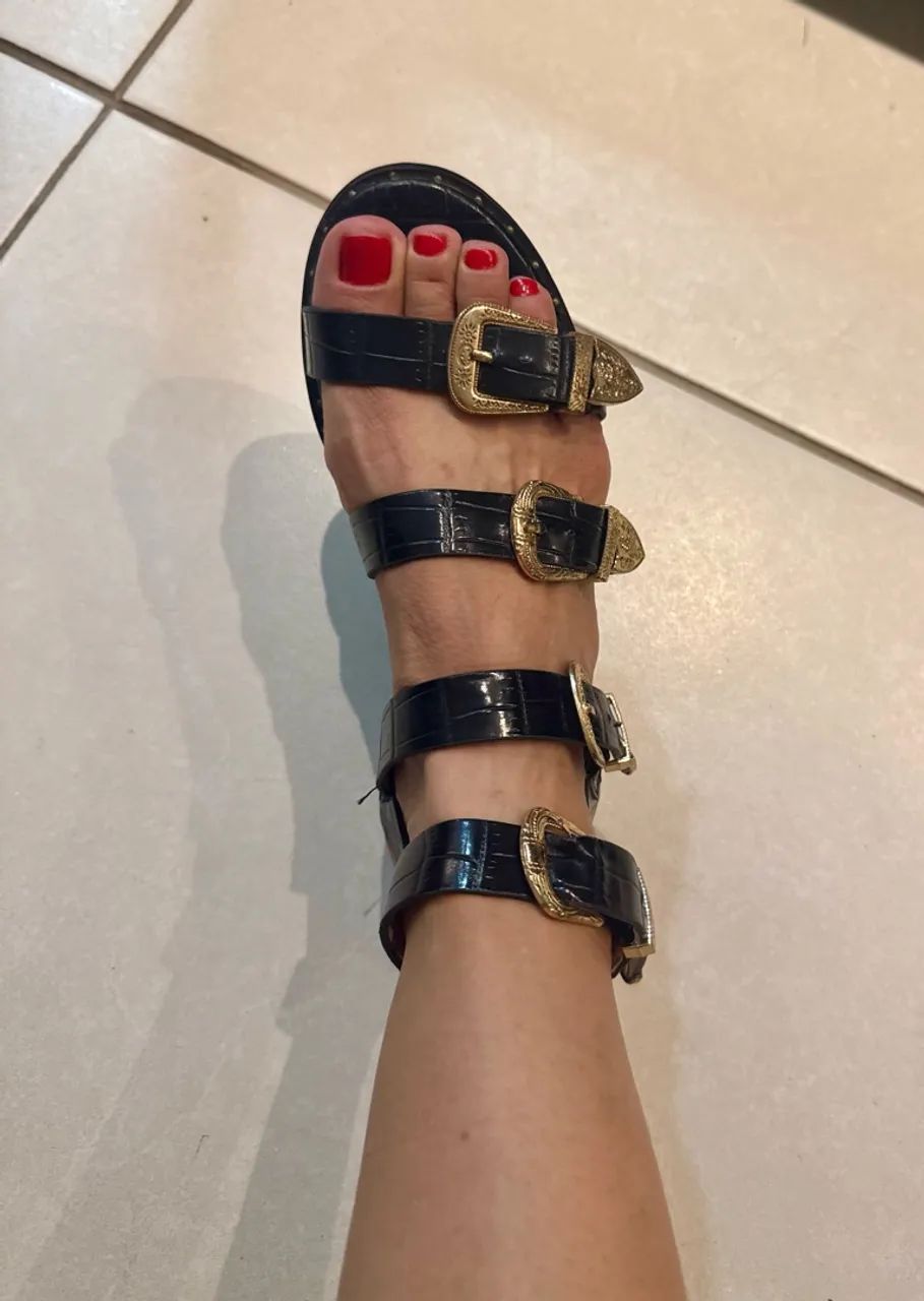 rasteira preta gladiadora croco com fivelas 36, nova, nunca usada 