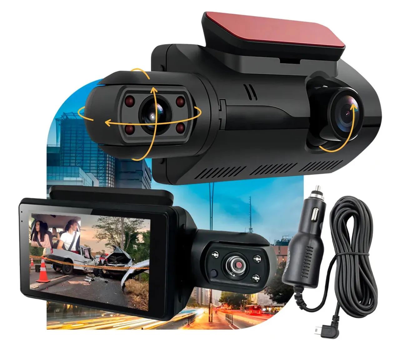 Camera Veicular Dashcam Grava Dentro E Fora Do Carro Display - Foto 3
