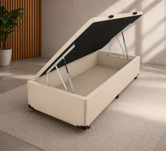 Cama Box Báu Solteiro Sintético Bege - 39x88x188