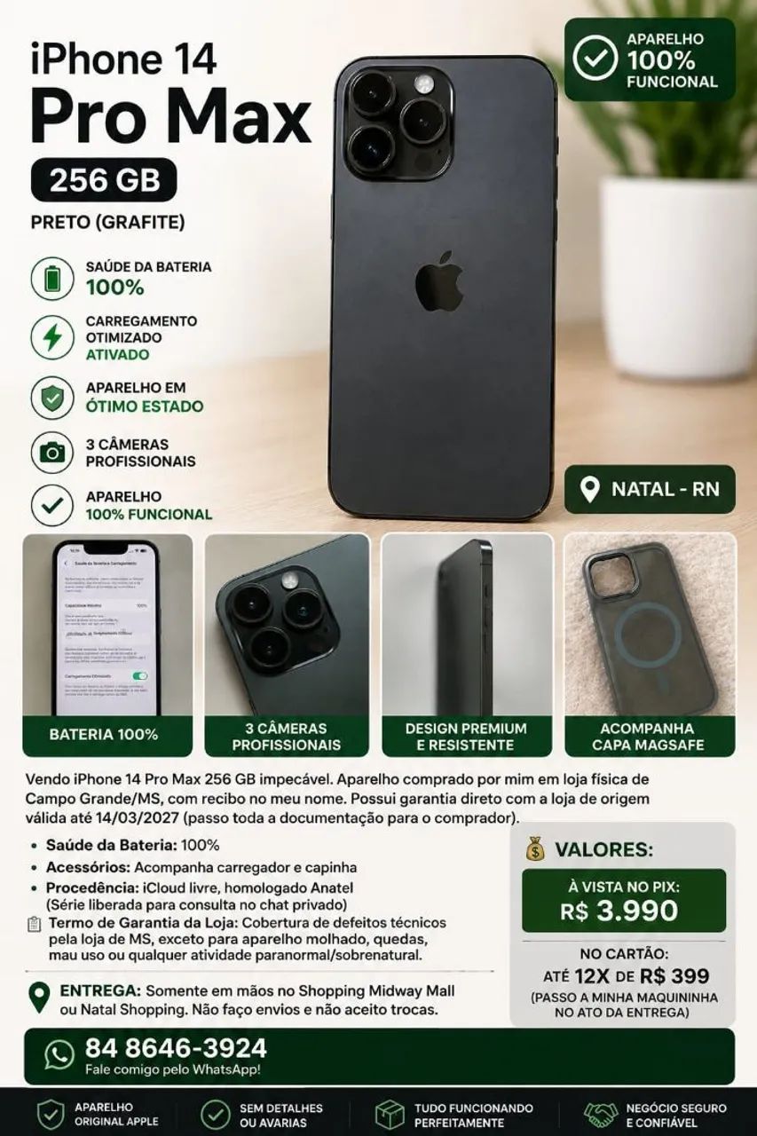 iPhone 14 Pro Max 256 GB ? Impecável | Bateria 100%