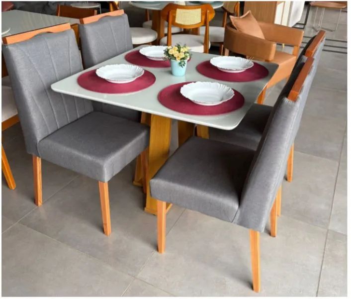 Mesa de jantar 4 cadeiras fênix 