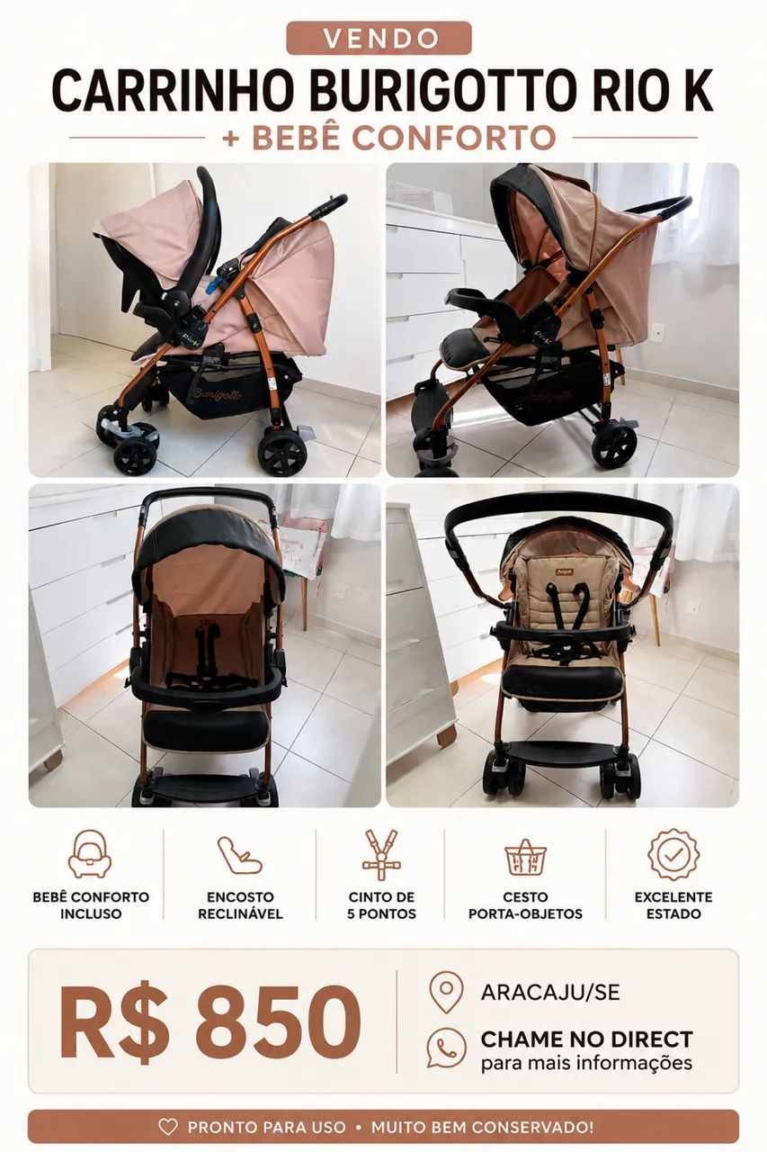 Kit Carrinho de Bebê com Bebê Conforto - Conservado