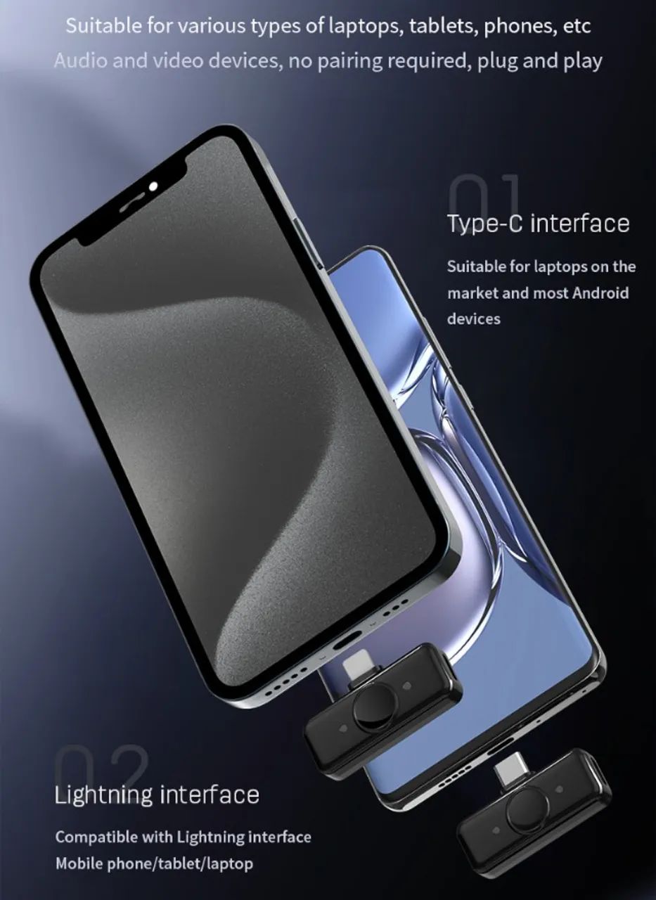 Microfone de lapela sem fio para Smartphone USB-C (Excelente Qualidade de Áudio) - Foto 2