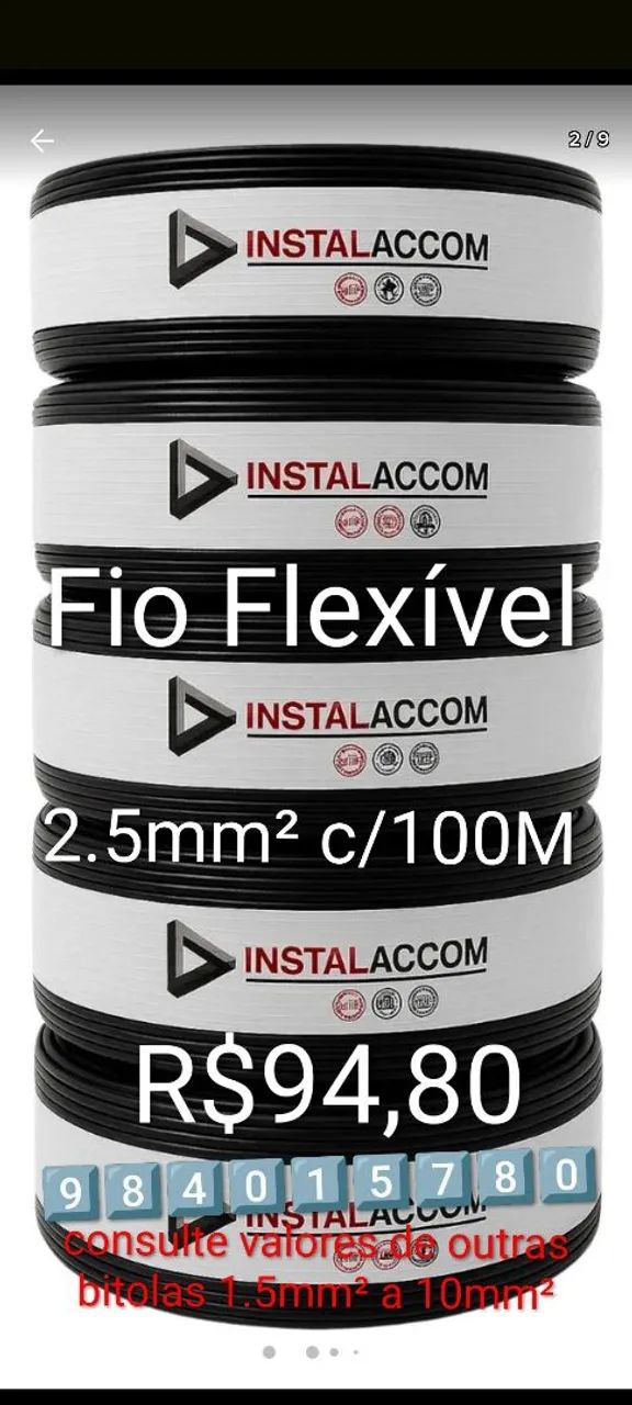 Fio cabo 2.5mm² c/100 metros. LACRADA 