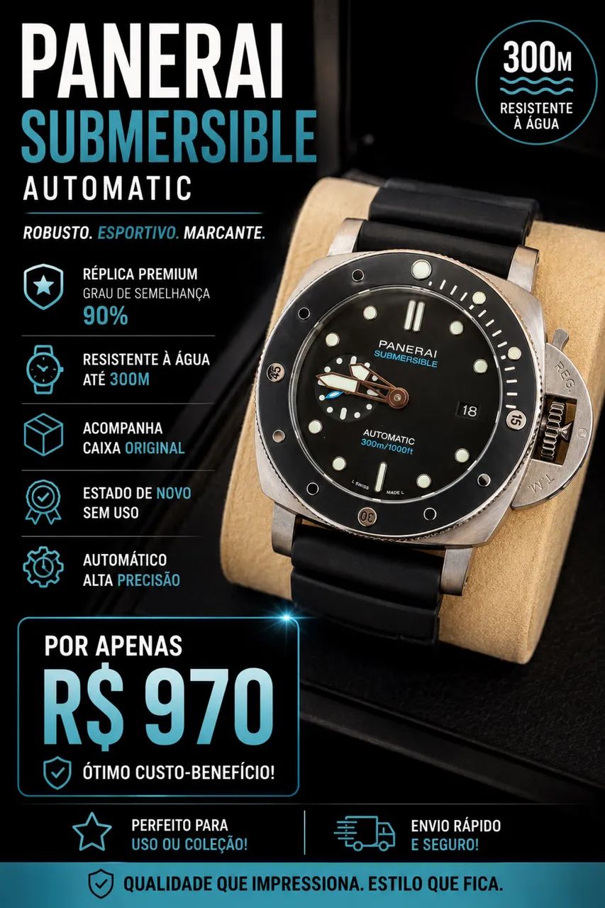 RElÓGIO PANERAI SUBMERSIBLE AUTOMATIC 44MM - NOVO, SEM USO!