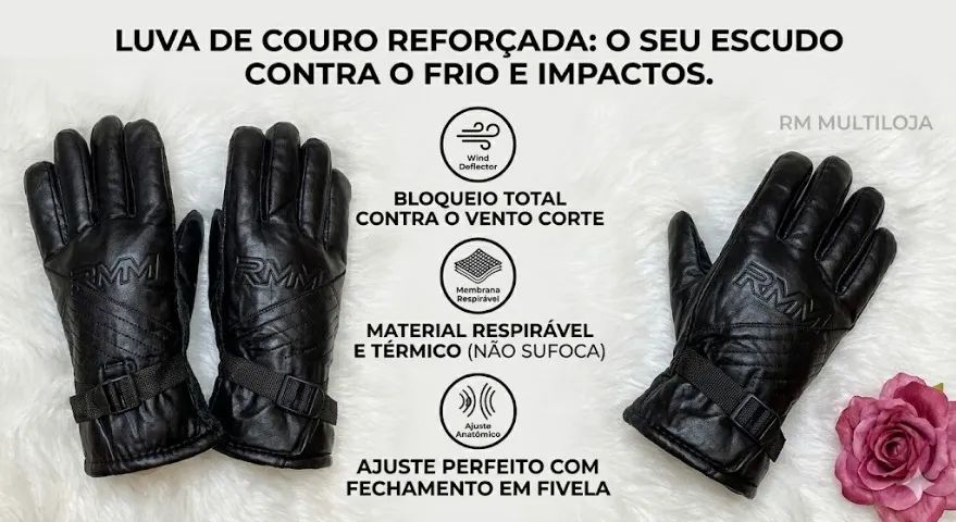 Luva Moto Couro Reforçada Com Fivela - Frio Extremo e Vento - Foto 2