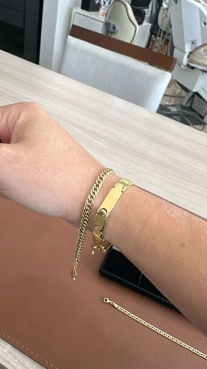 Pulseira grummet duplo de ouro 18k - Foto 2