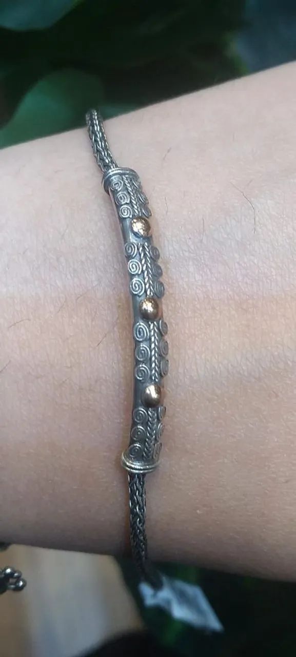 Pulseira prata Bali com ouro 18k