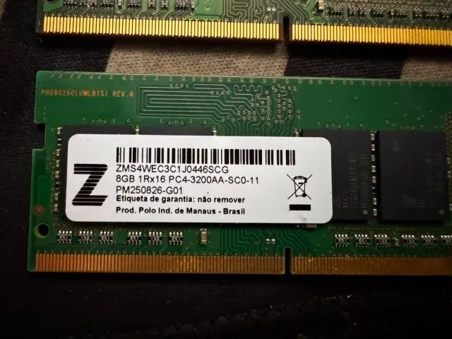 Memória Notebook DDR4 3200MHz 8GB ZMAX Testada e Funcionando