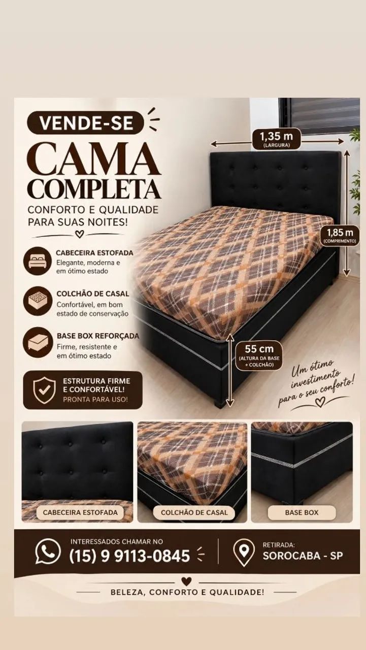 Base + colchão casal + cabeceira