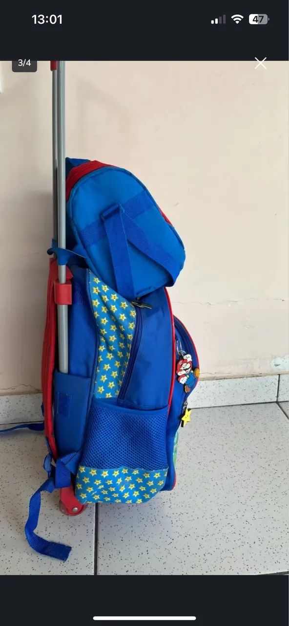 Mochila escolar de rodinha com lancheira do super Mário bros  - Foto 3