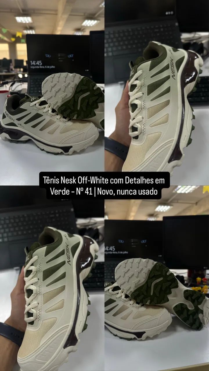 Tênis Nesk Off White e Verde - Novo - 41 - Foto 2