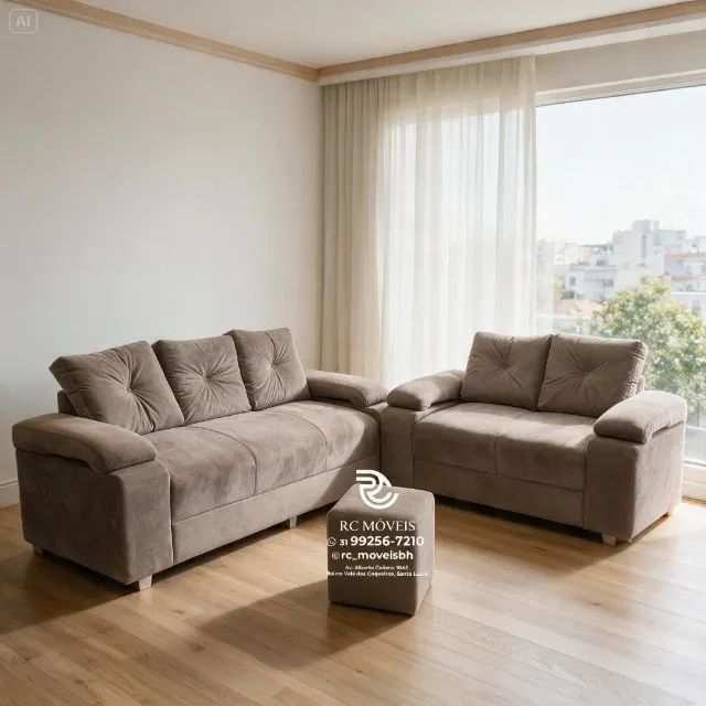 Sofá 2 e 3 Lugares Braço Fofão Suede Cinza D33 Confortável Resistente - Foto 3