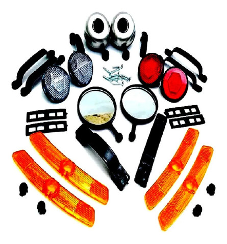 Kit Acessorios P/ Bicicletas Refletores Buzinas Retrovisor