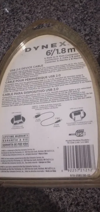 Cabos dinex USB novo 6'/1,8M