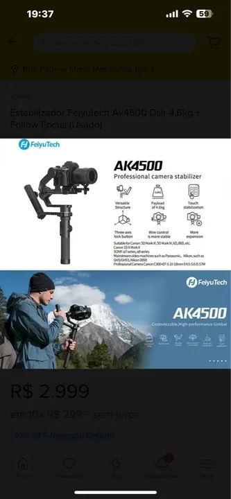 Estabilizador Feiyutech Ak4500 Dslr 4,6kg + Follow Focus (Usado) - Foto 4