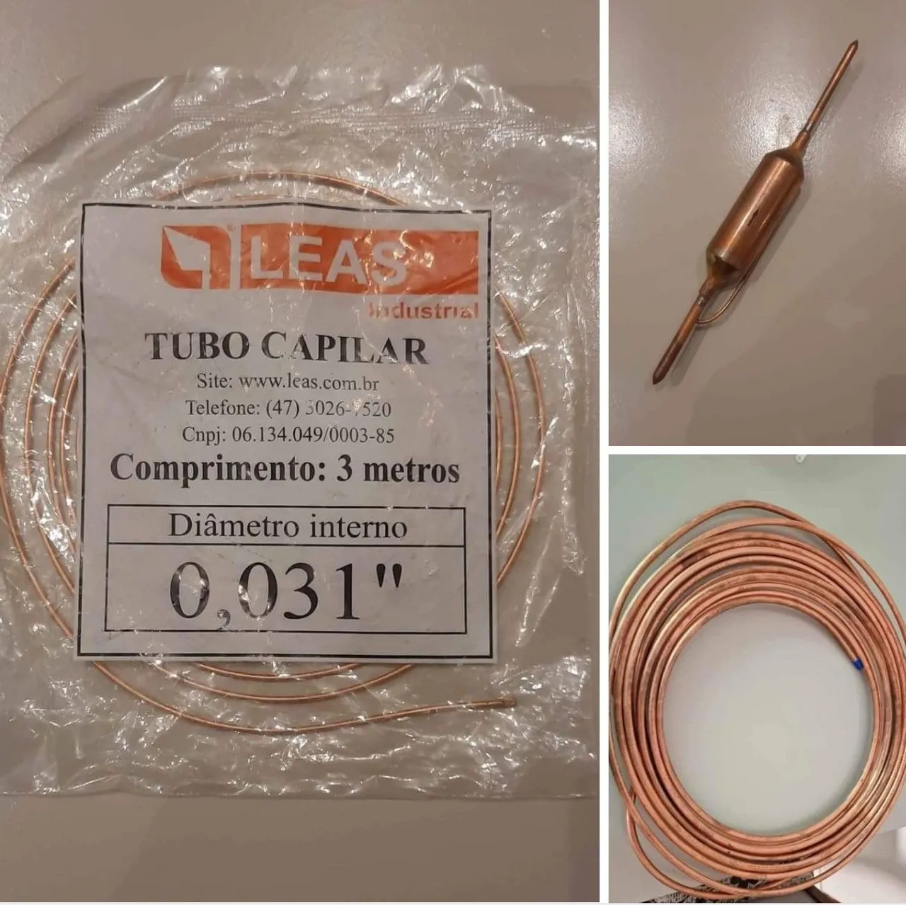 Tubo Capilar 3 Metros 0,031 Polegadas, filtro secador