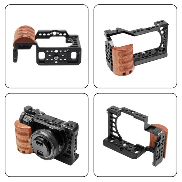 Cage Gaiola Para Sony A6400 A6500 A6300 A6000 Com Grip De Madeira - Foto 5