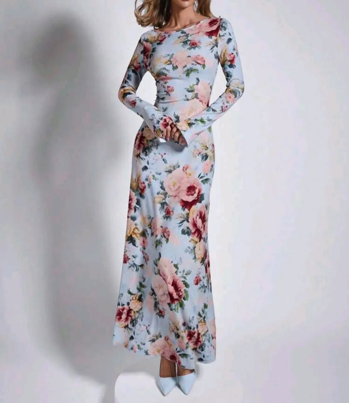 Vestido Longo Floral Azul SHEIN M