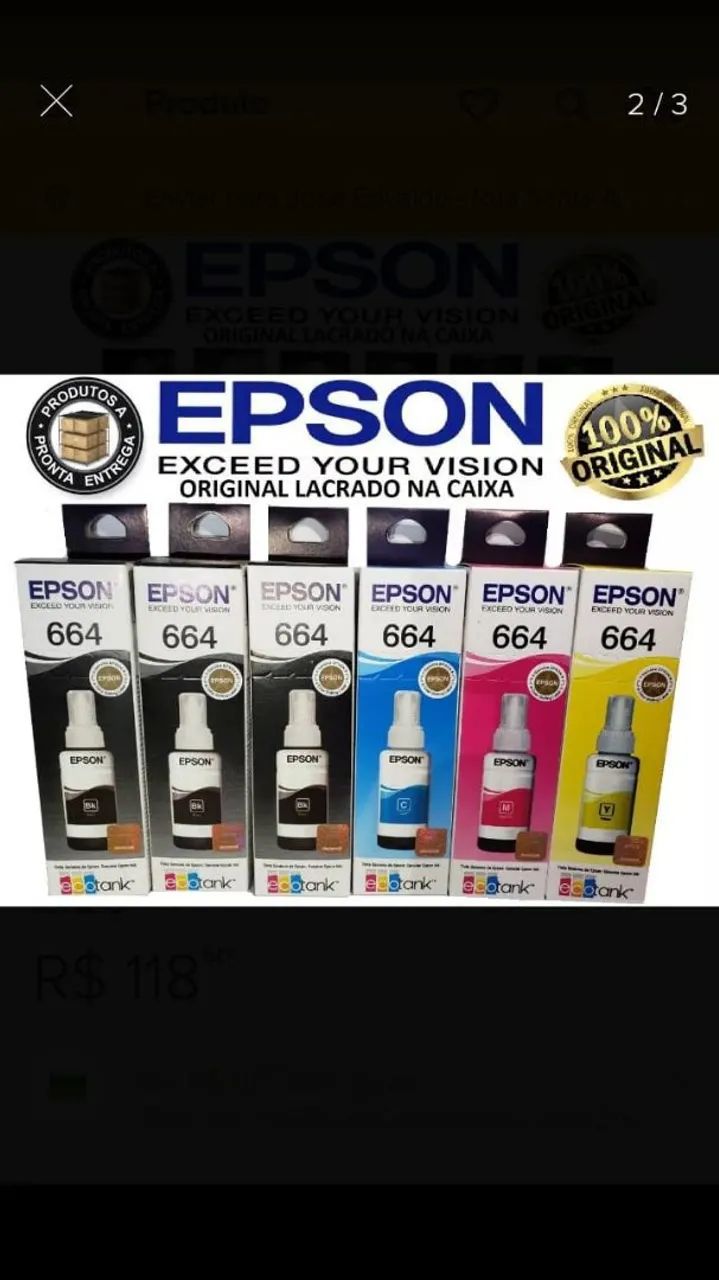 Kit Cartuchos de Tinta Epson 664 (Preto, Ciano, Magenta e Amarelo)