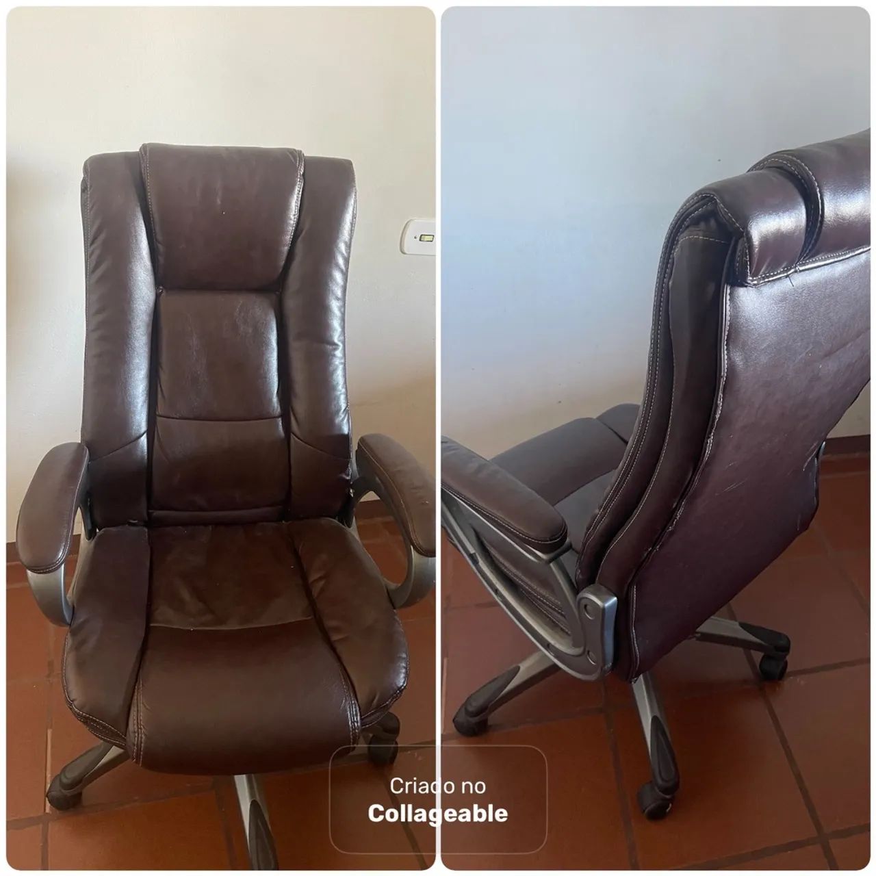 Cadeira de Escritório Giratória com Rodízios - Couro - Usada