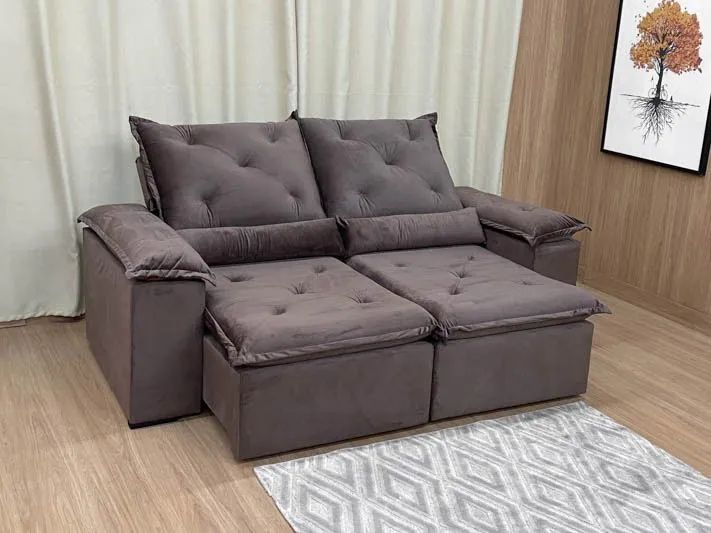 Sofá Retrátil 2 Lugares 200cm Veludo Marrom Acari - Foto 2