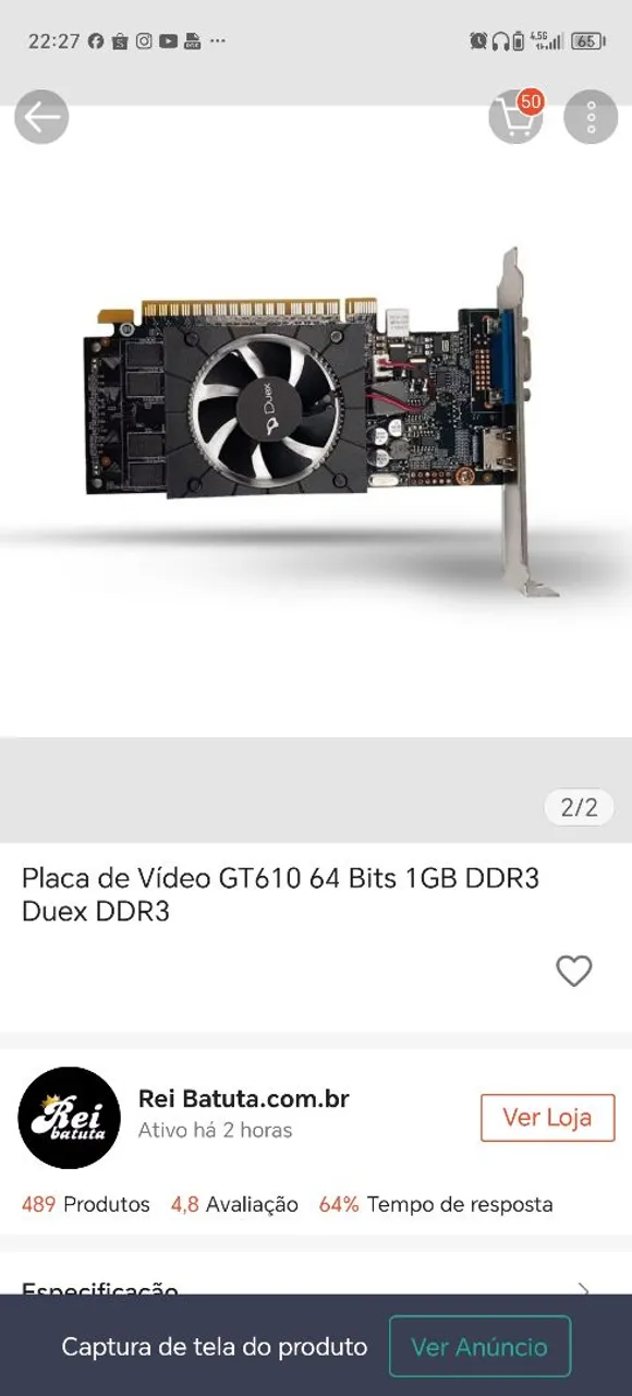 Placa de Vídeo GT610 1GB DDR3 - Duex