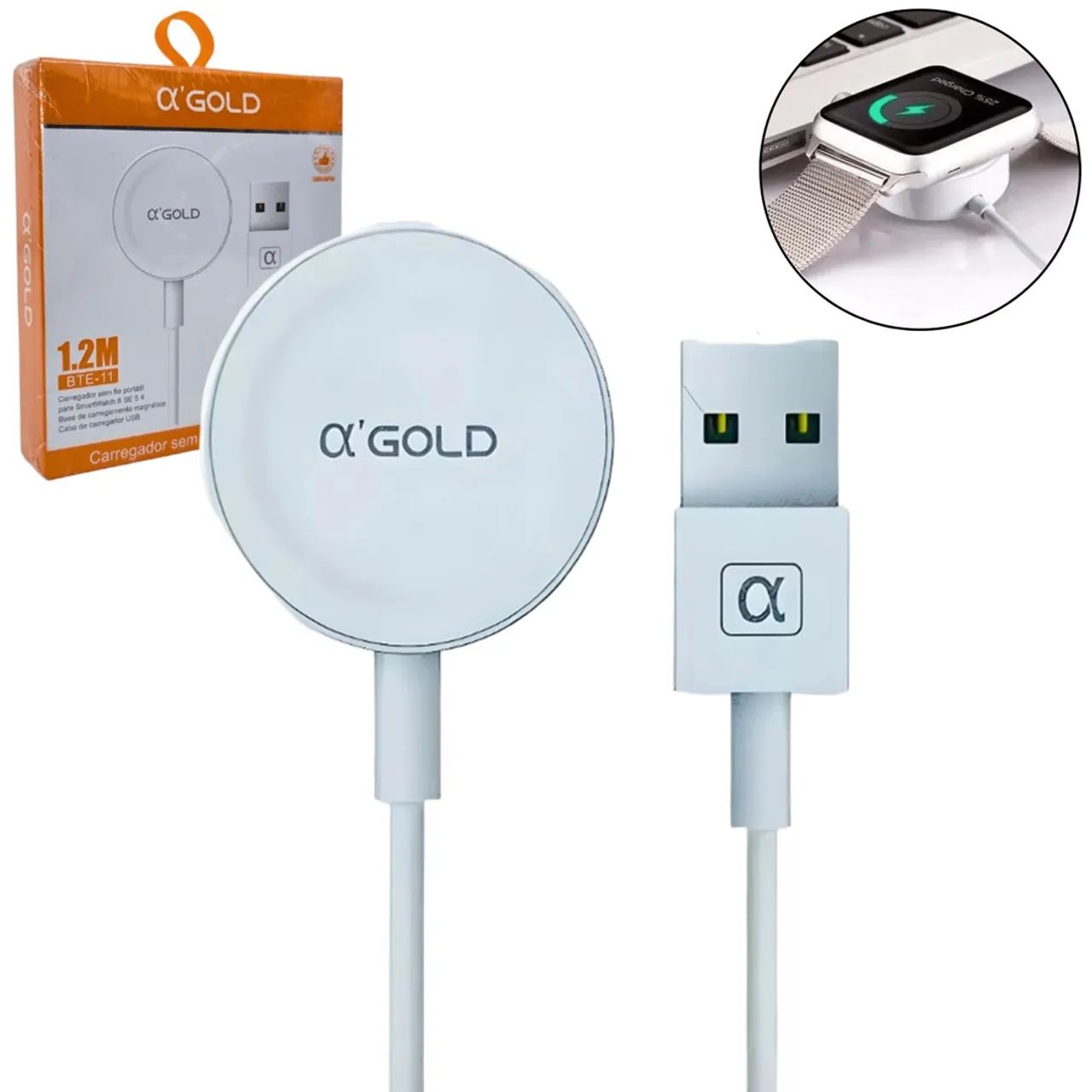 Carregador Magnético Indução para Relógio Smartwatch - ?'Gold