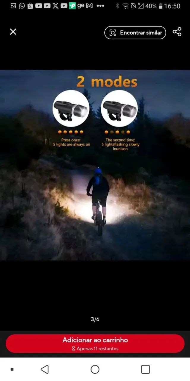 Kit de Farol e Lanterna Traseira para Bicicleta - Foto 4