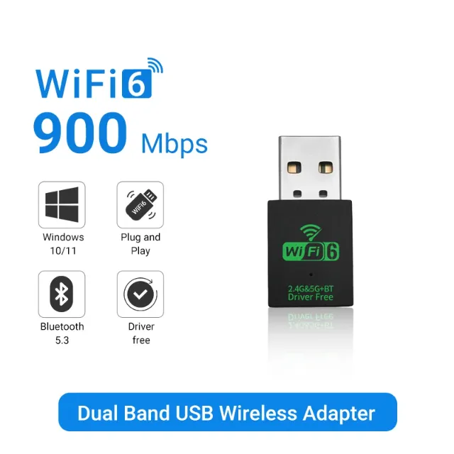 Adaptador Wifi-6 AX1800 Usb + Bluetooth 5.3 Dual Band 2.4g/5ghz 900mbps