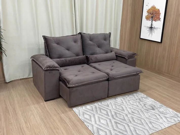 Sofá Retrátil 2 Lugares 200cm Veludo Marrom Acari