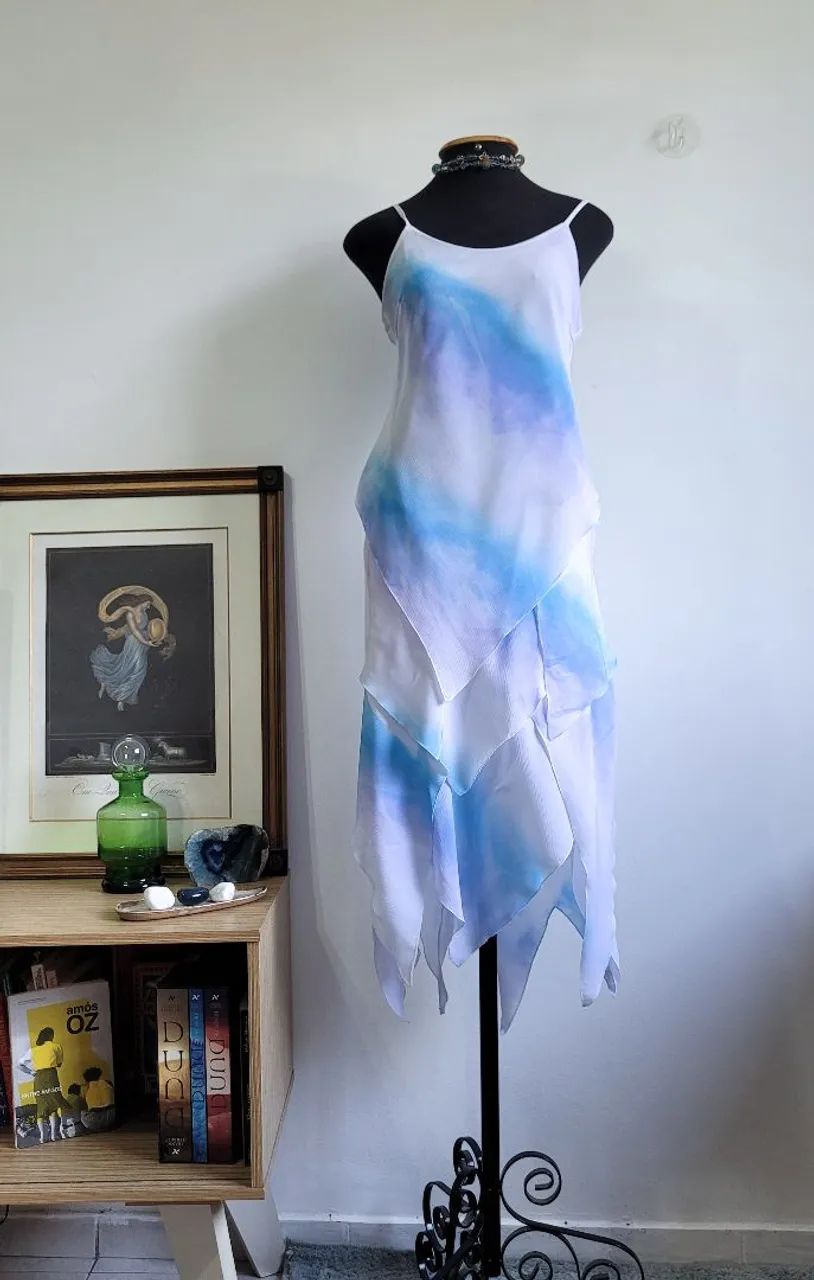Vestido Longo Tie Dye Azul e Branco - Foto 2