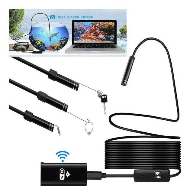 Câmera De Endoscópio Wifi 2mp Hd Ip67 À Prova D'água 8mm 5m