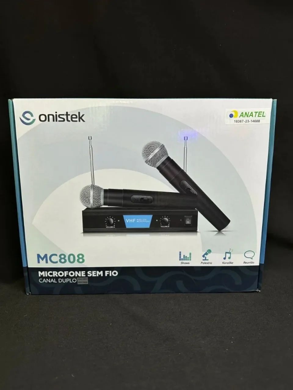 Microfone Duplo Profissional Sem Fio Karaokê Vhf Dinâmico Onistek  MC808 - Foto 2
