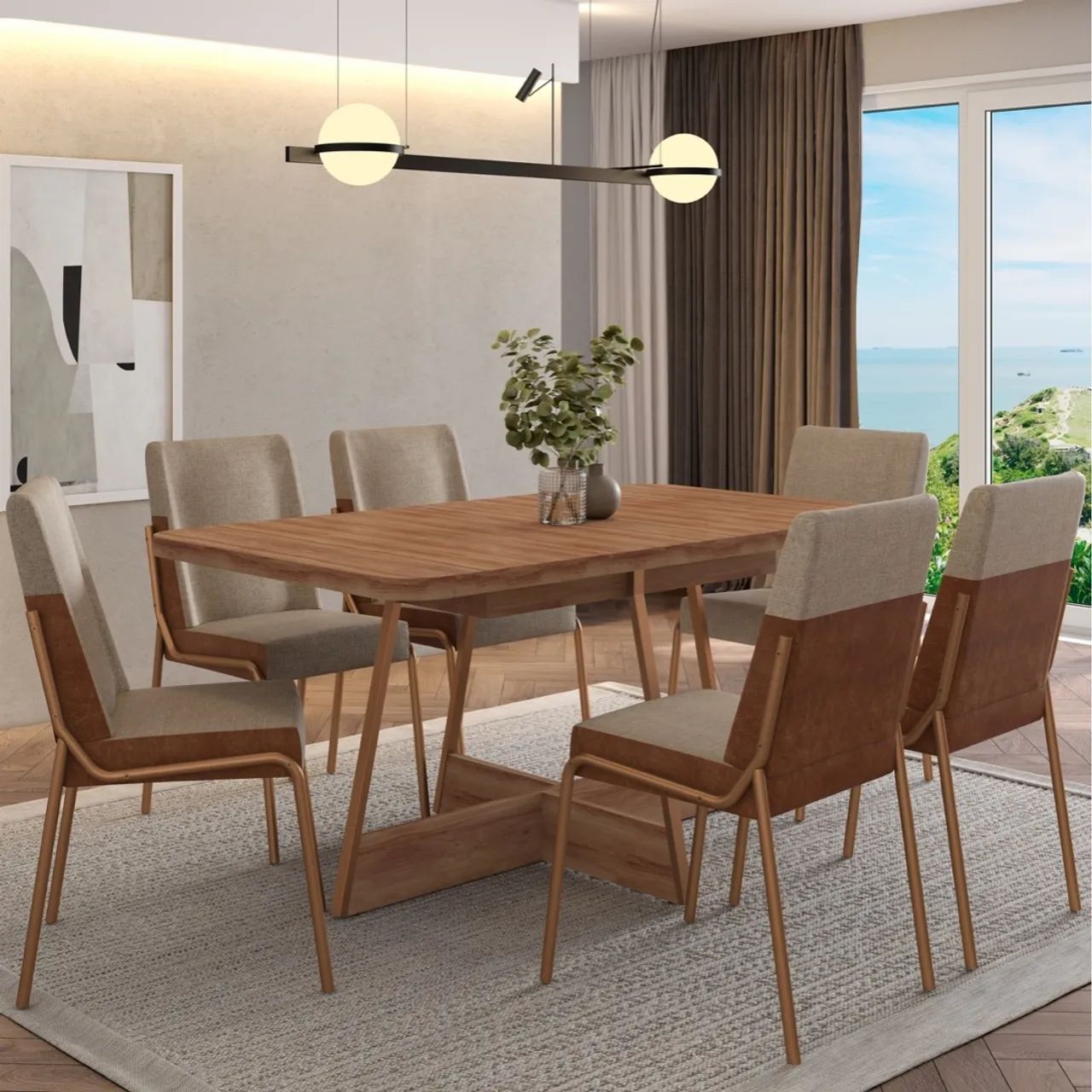Mesa de Jantar Elegante com 6 Cadeiras Estilo Industrial tt43