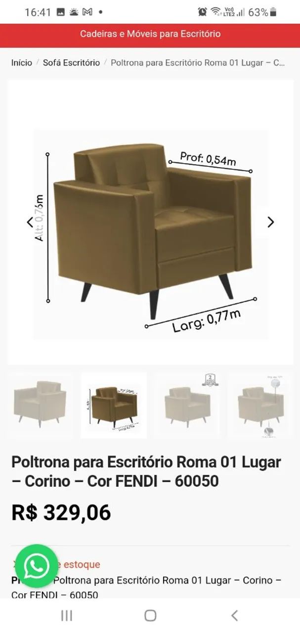 Poltrona para Escritório Roma 01 Lugar - Corino - FENDI