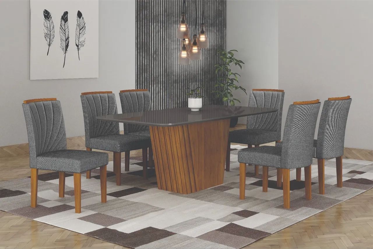 Mesa de jantar liz 6 cadeiras com tampo de vidro lackeado cantos boleados em Promoção! - Foto 2