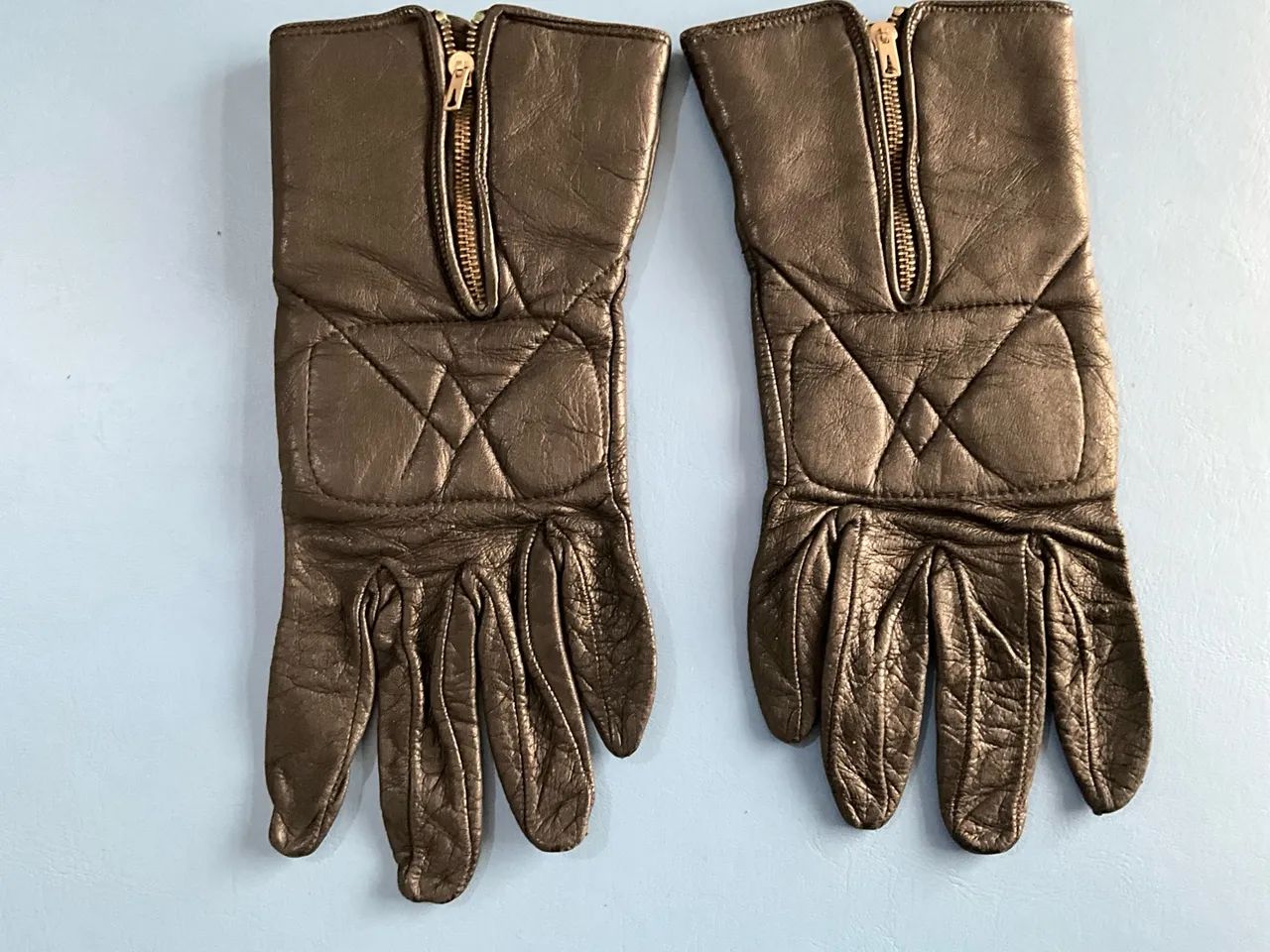 Luvas de couro  com zíper para motoqueira