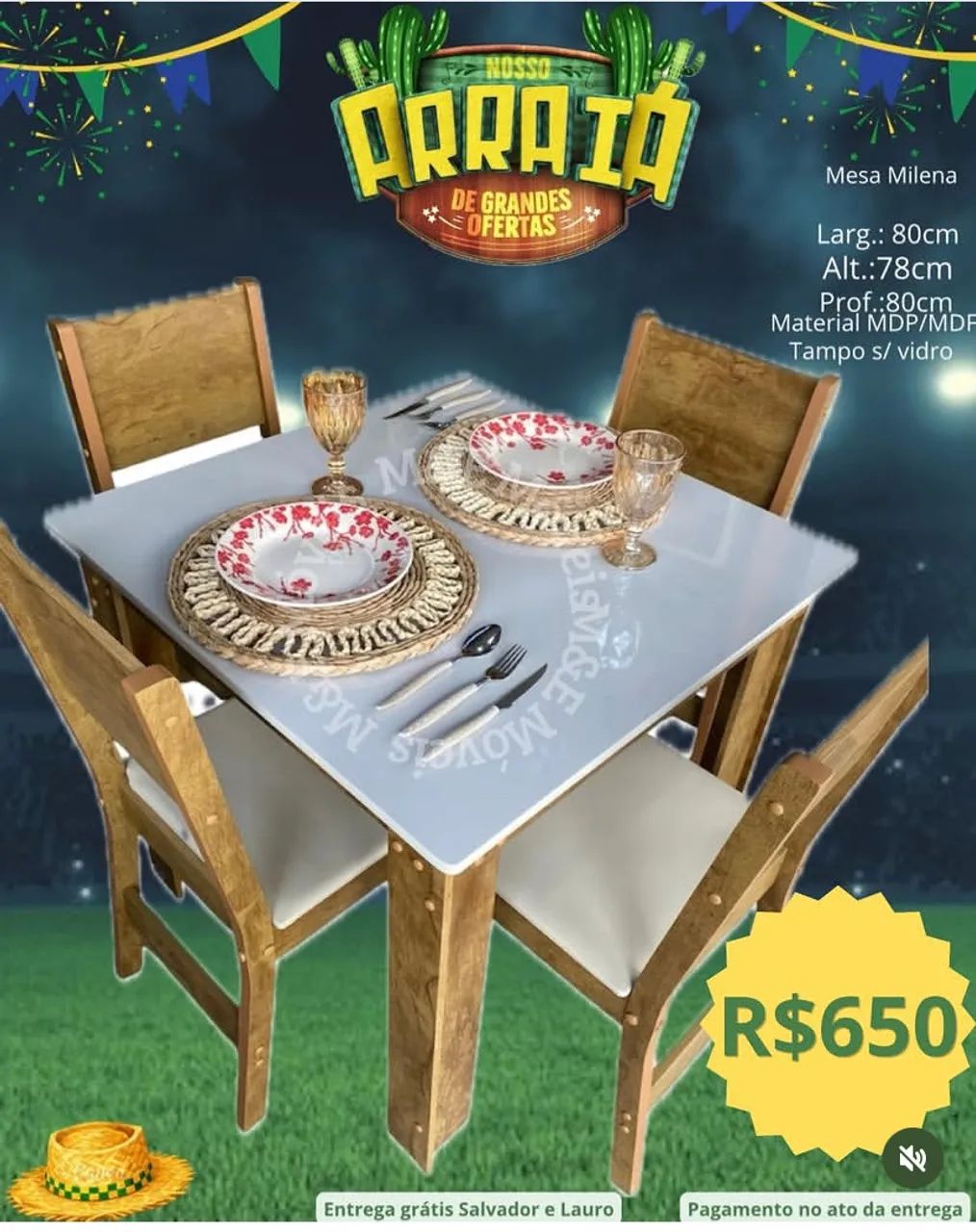 Mesa quadrada com cadeiras e entrega grátis 